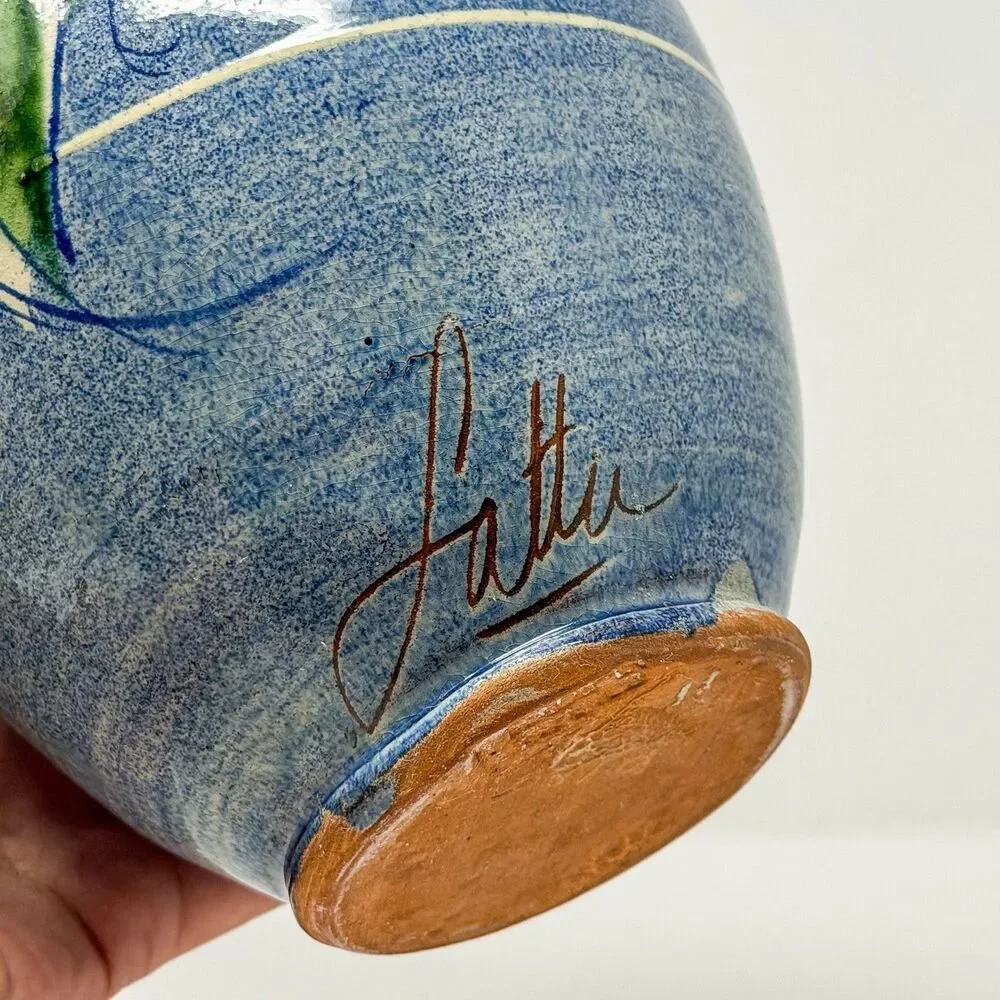 Sud & Co French Pottery Vase Cassis Provence Signed Hand Painted Terracotta